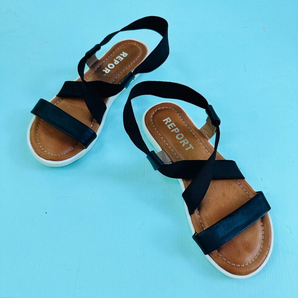Report Girls Black Elastic Sandals Size 3 Criss Cross Comfort Sandals